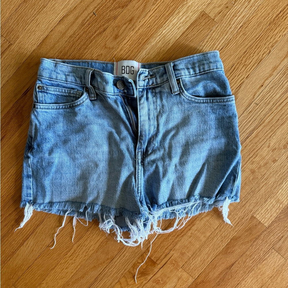 BDG Light Blue Frayed Hem Jean Shorts